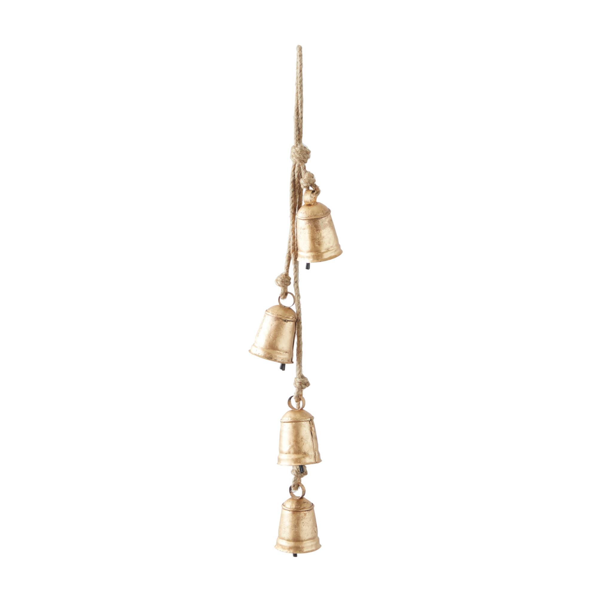 Gold Metal Bohemian Decorative Cow Bell, 4" x 3" x 29"